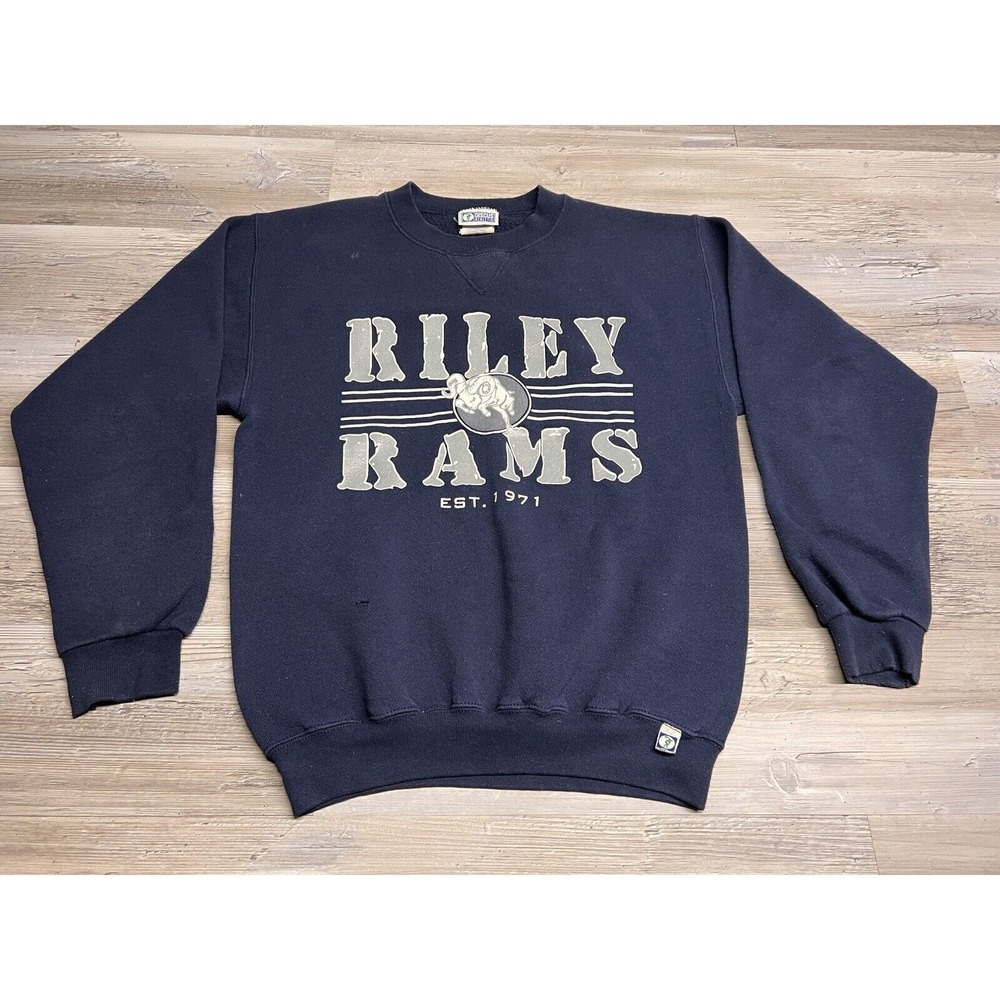 Vintage 90s High‎ School Mascot Sweatshirt Riley Rams Discus Athletic USA Made S